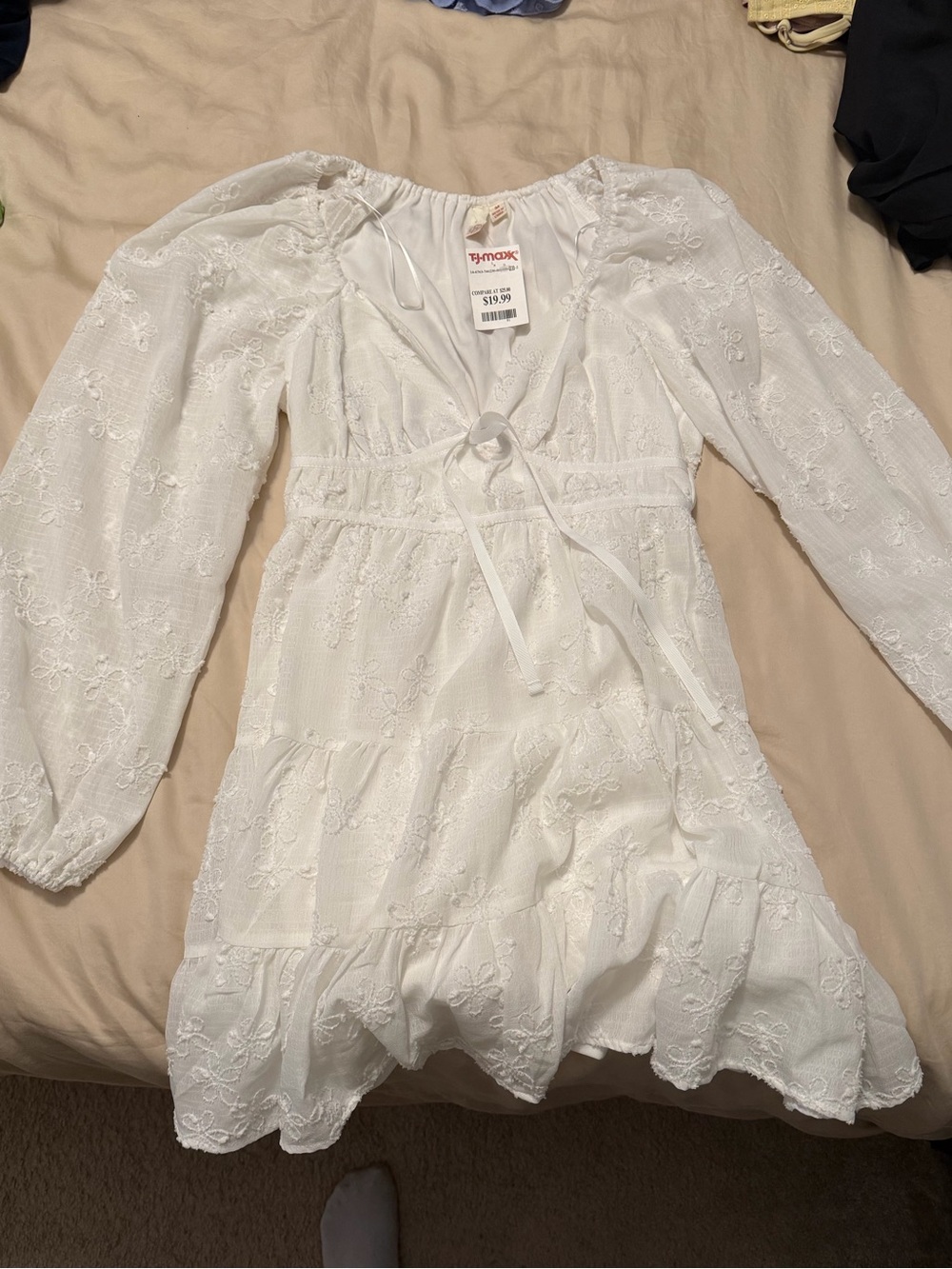 T.J.Maxx White Eyelet Tiered Long-Sleeve Kids Dress